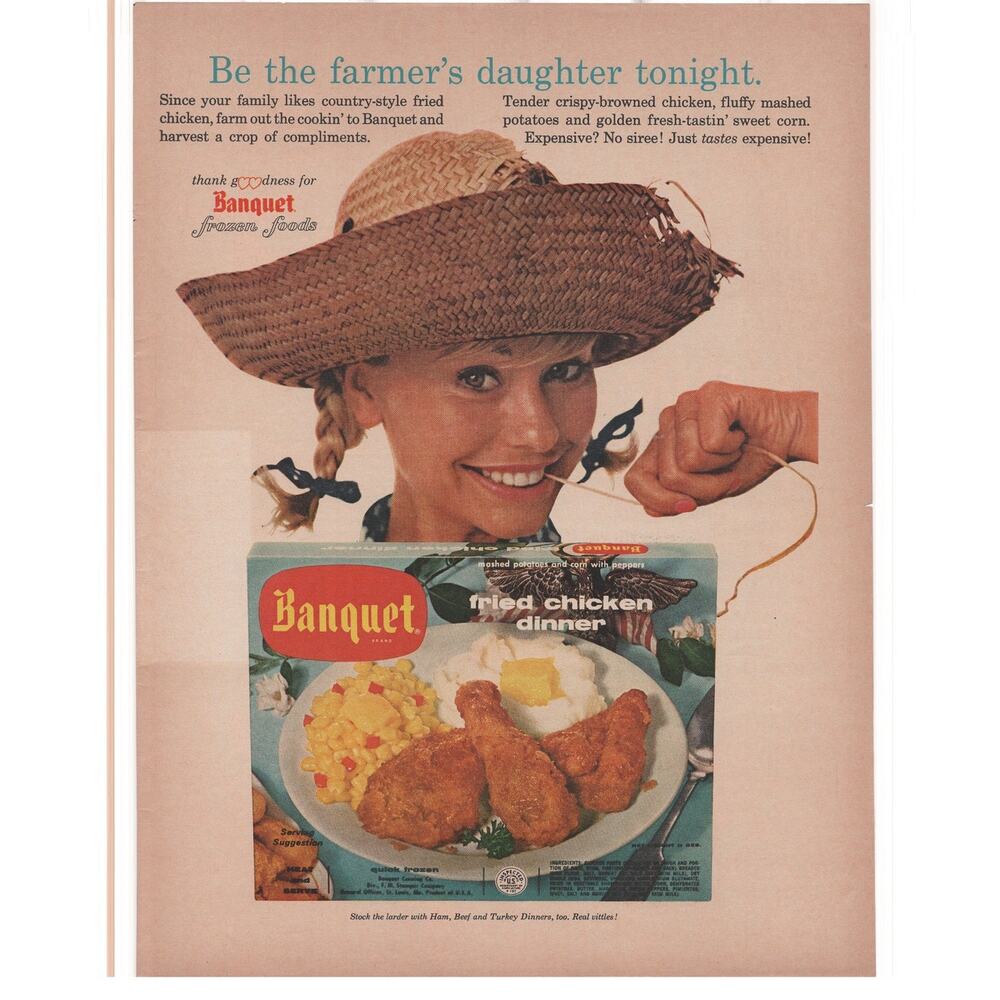 Banquet Frozen Food Magazine Advertisement 1960s Fried Chicken Farmers Daughter